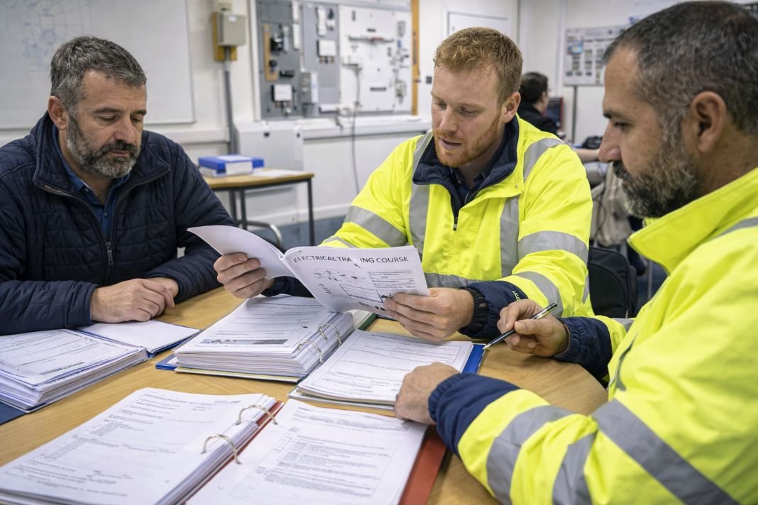 AI image of electricians in training discussion session